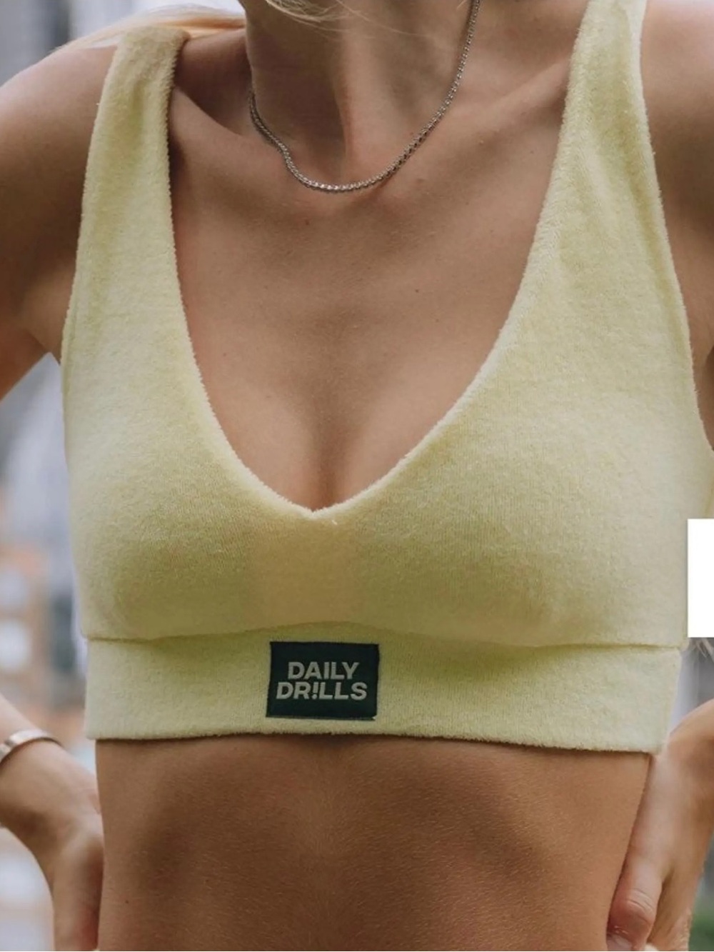 Size S Daily Drills Terry Cloth V-Neck Bralette in Butter